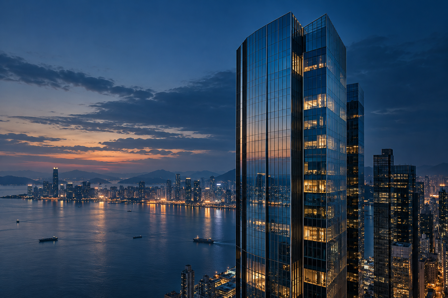 Modern office architecture at blue hour